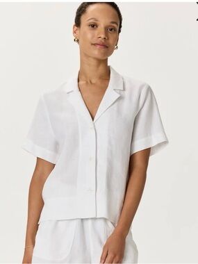 Quince White Short-Sleeve Button-Down Shirt (Linen)